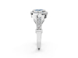 White gold Fancy Blue Round Cut Halo Diamond Split Shank Pave Ring_2