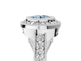 White gold Fancy Blue Round Cut Halo Diamond Split Shank Pave Ring_5