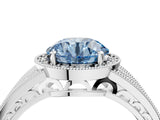 White gold Fancy Blue Round Cut Halo Diamond Split Shank Ring with Prong Setting_16