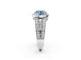 White gold Fancy Blue Round Cut Halo Diamond Split Shank Ring with Prong Setting_2