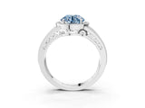 White gold Fancy Blue Round Cut Halo Diamond Split Shank Ring with Prong Setting_3