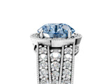 White gold Fancy Blue Round Cut Halo Diamond Split Shank Ring with Prong Setting_5