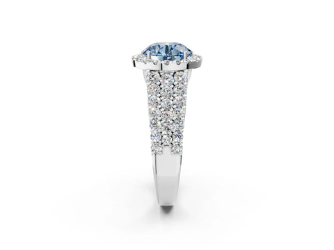 White gold Fancy Blue Round Cut Halo Pavé Diamond Engagement Ring with Split Shank and Four-Prong Setting_5