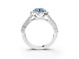 White gold Fancy Blue Round Cut Halo Pavé Diamond Engagement Ring with Split Shank and Four-Prong Setting_6
