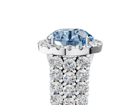 White gold Fancy Blue Round Cut Halo Pavé Diamond Engagement Ring with Split Shank and Four-Prong Setting_8