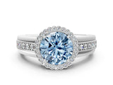 White gold Fancy Blue Round  Cut Halo Pave Band Four-Prong Ring_49