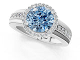White gold Fancy Blue Round  Cut Halo Pave Band Four-Prong Ring_50