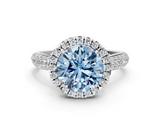 White gold Fancy Blue Round  Cut Halo Pave Band Four-Prong Setting Ring_37