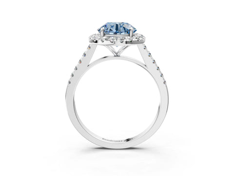 White gold Fancy Blue Round Cut Halo Pave Diamond Engagement Ring with Four-Prong Setting_3
