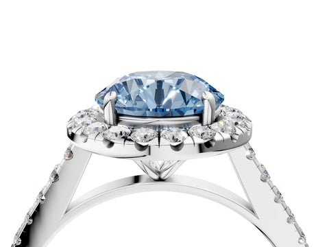 White gold Fancy Blue Round Cut Halo Pave Diamond Engagement Ring with Four-Prong Setting_4
