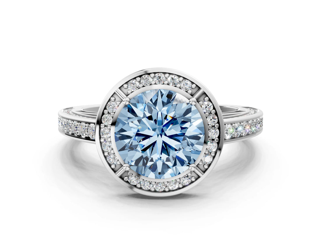 White gold Fancy Blue Round  Cut Halo Pave Split Shank Prong Setting Ring_43