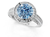 White gold Fancy Blue Round  Cut Halo Pave Split Shank Prong Setting Ring_44