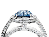 White gold Fancy Blue Round  Cut Halo Pave Split Shank Prong Setting Ring_47