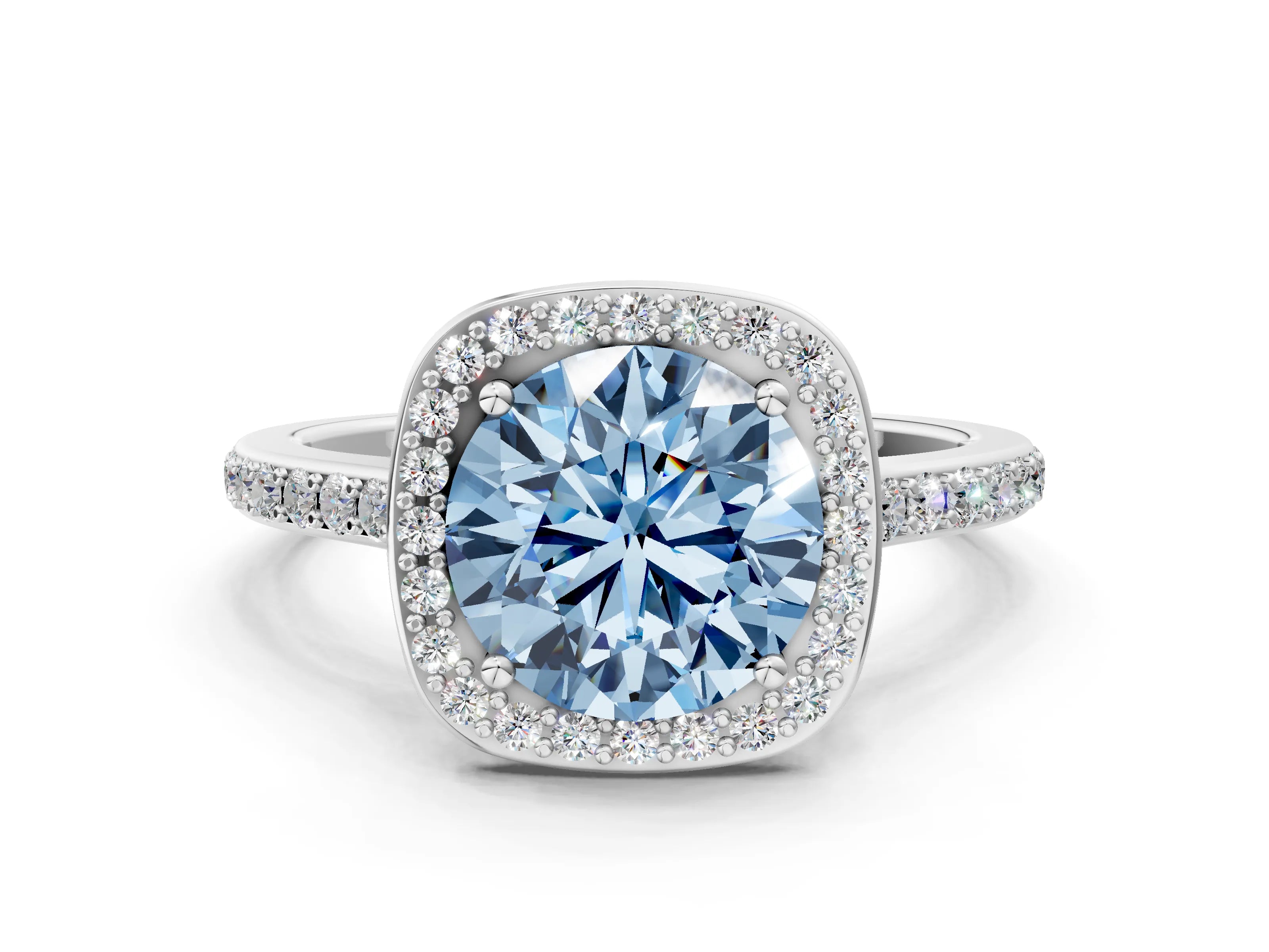 White gold Fancy Blue Round Cut Halo Round Diamond Pavé Band with Four-Prong Setting_15