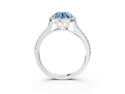 White gold Fancy Blue Round Cut Halo Round Diamond Pavé Band with Four-Prong Setting_18