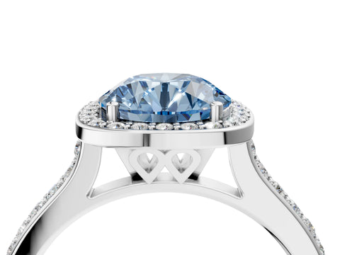 White gold Fancy Blue Round Cut Halo Round Diamond Pavé Band with Four-Prong Setting_19