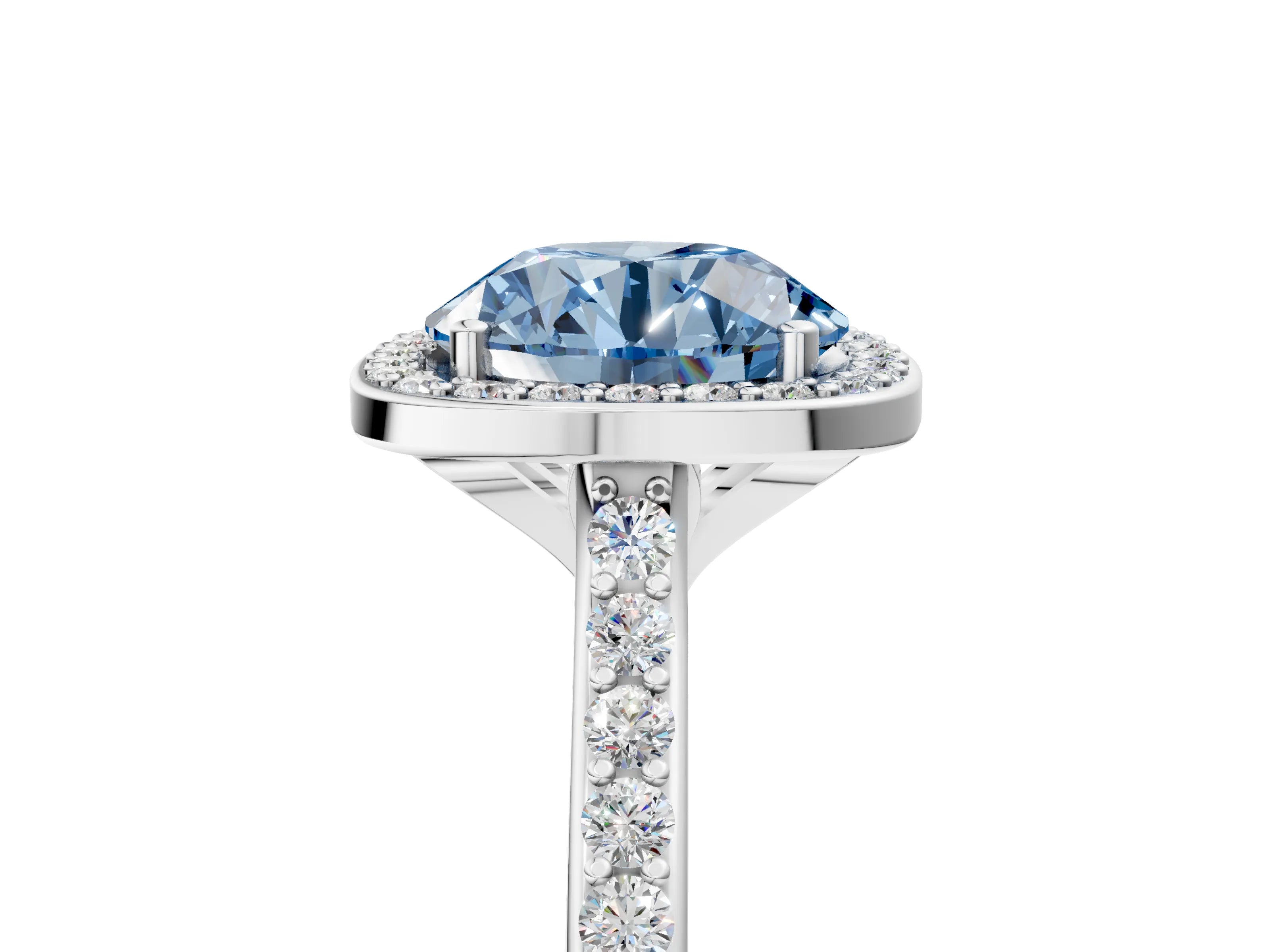 White gold Fancy Blue Round Cut Halo Round Diamond Pavé Band with Four-Prong Setting_20
