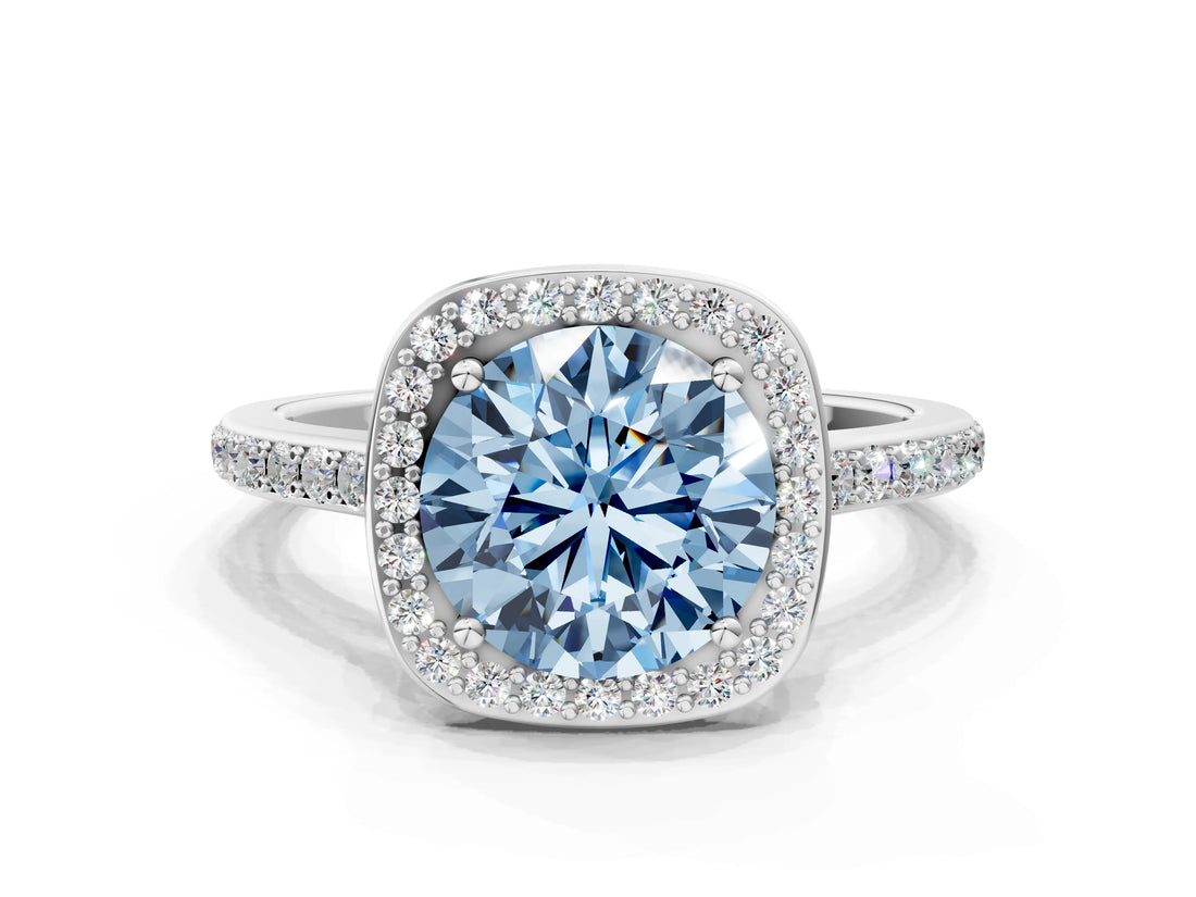 White gold Fancy Blue Round Cut Halo Round Diamond Pavé Band with Four-Prong Setting_21