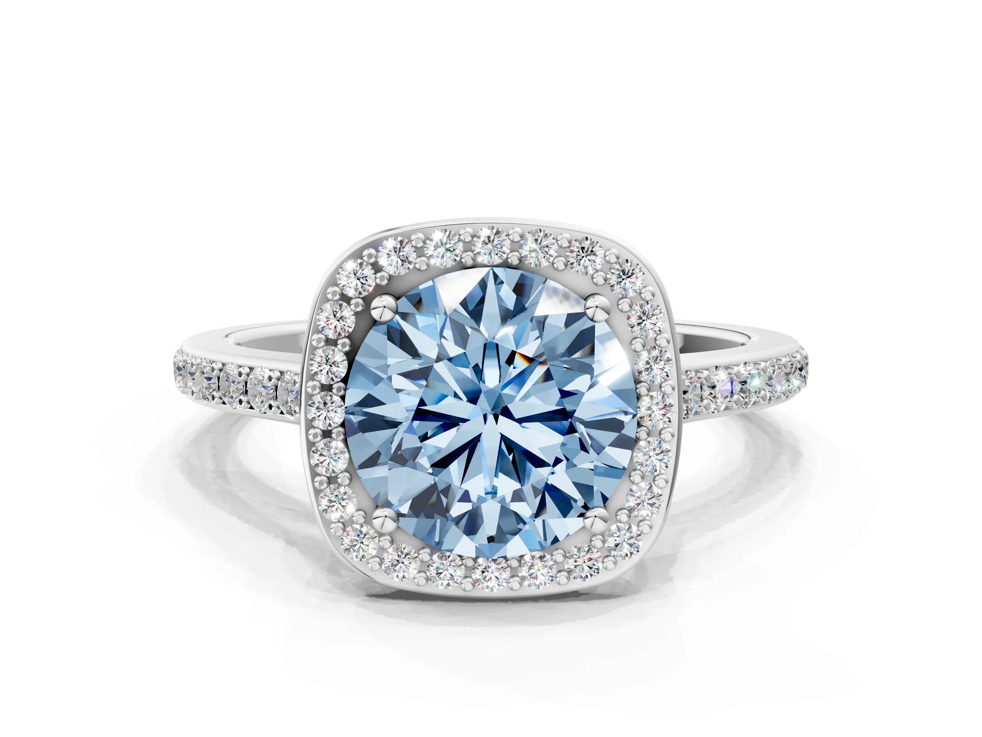 White gold Fancy Blue Round Cut Halo Round Diamond Pavé Band with Four-Prong Setting_22