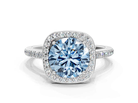 White gold Fancy Blue Round Cut Halo Round Diamond Pavé Band with Four-Prong Setting_22