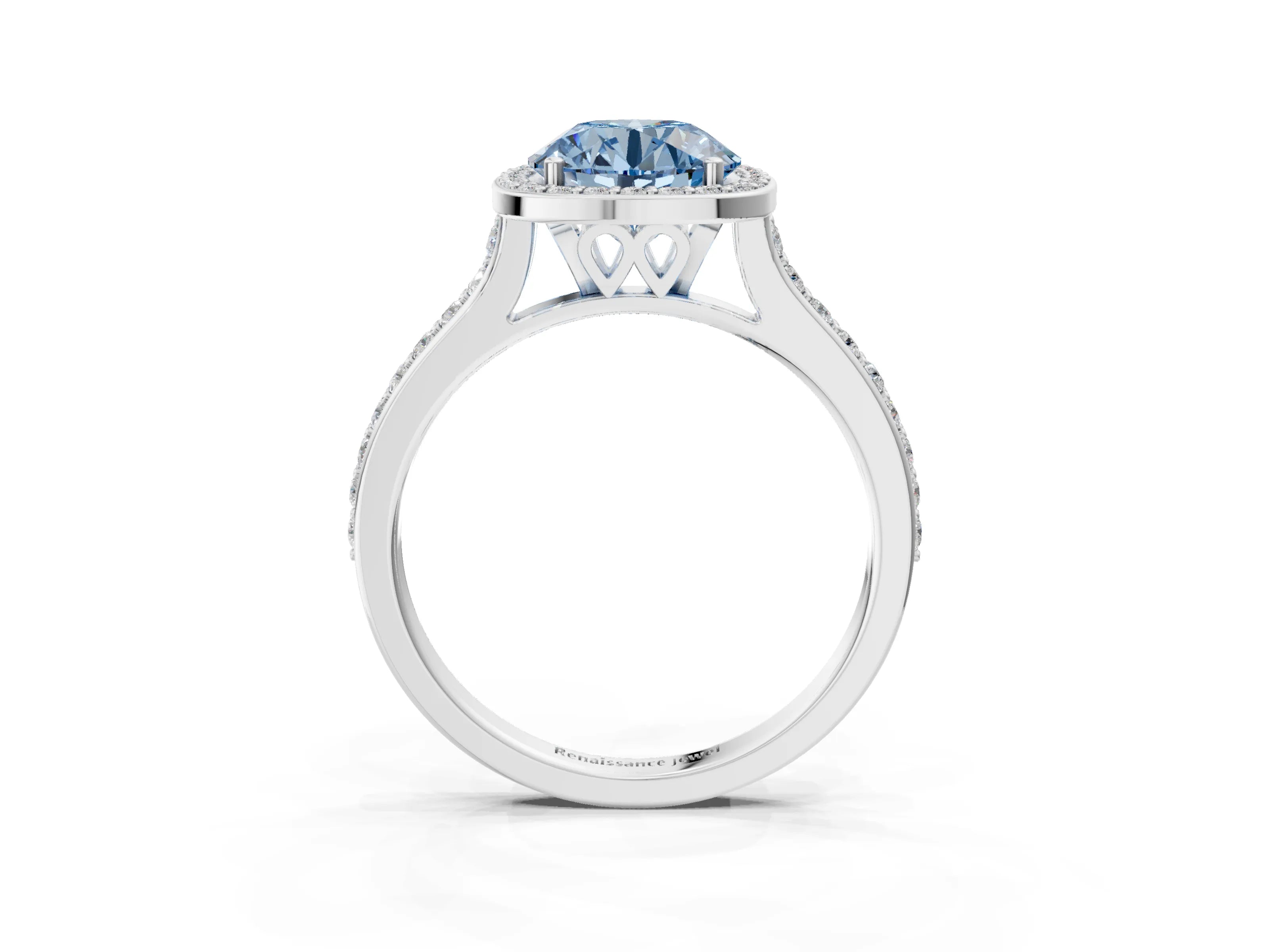 White gold Fancy Blue Round Cut Halo Round Diamond Pavé Band with Four-Prong Setting_25