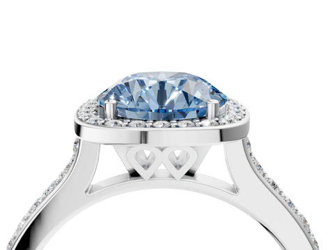 White gold Fancy Blue Round Cut Halo Round Diamond Pavé Band with Four-Prong Setting_25