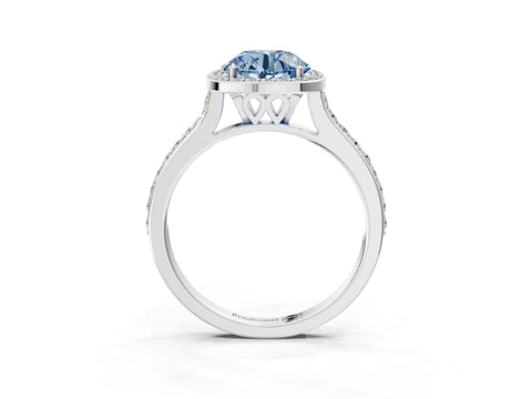 White gold Fancy Blue Round Cut Halo Round Diamond Pavé Band with Four-Prong Setting_25