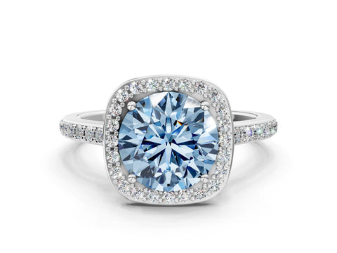 White gold Fancy Blue Round Cut Halo Round Diamond Pavé Band with Four-Prong Setting_39