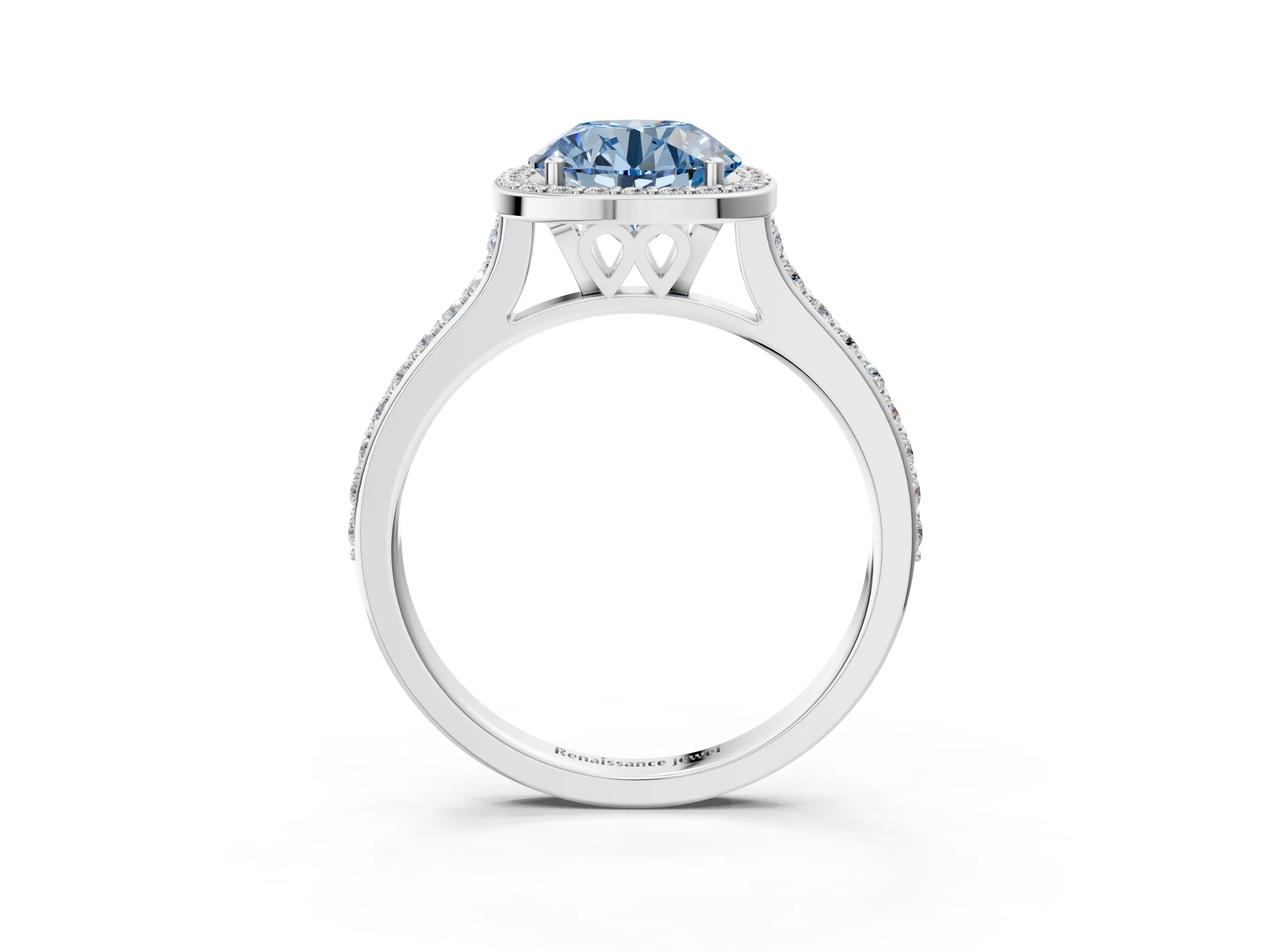 White gold Fancy Blue Round Cut Halo Round Diamond Pavé Band with Four-Prong Setting_42