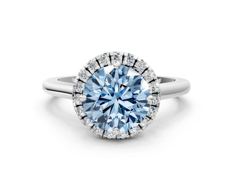 White gold Fancy Blue Round Cut Halo Round Diamond Solitaire Engagement Ring with Pave Band and Four-Prong Setting_24