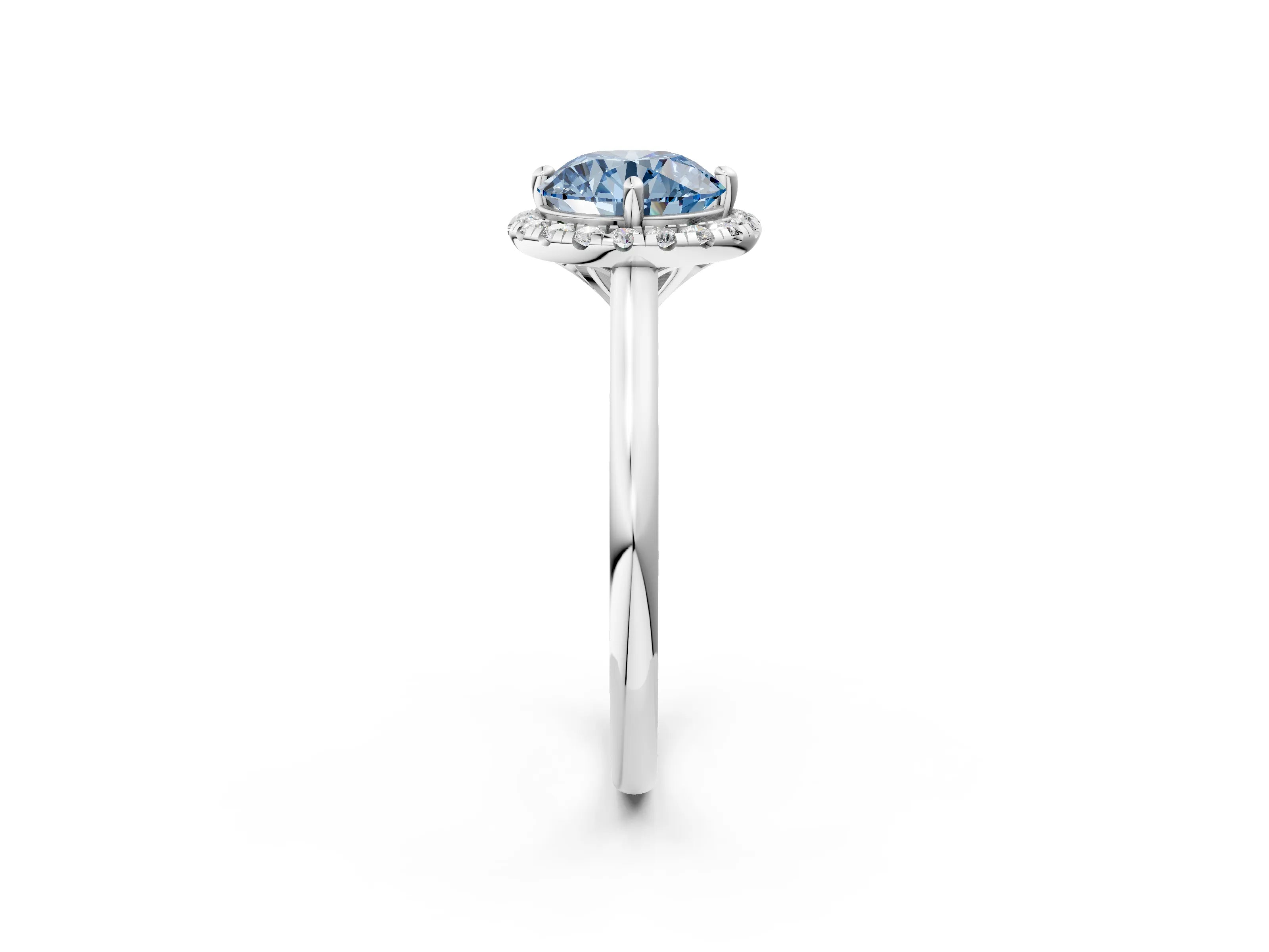 White gold Fancy Blue Round Cut Halo Round Diamond Solitaire Engagement Ring with Pave Band and Four-Prong Setting_27