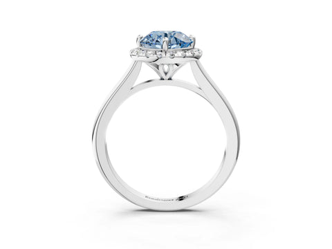 White gold Fancy Blue Round Cut Halo Round Diamond Solitaire Engagement Ring with Pave Band and Four-Prong Setting_27