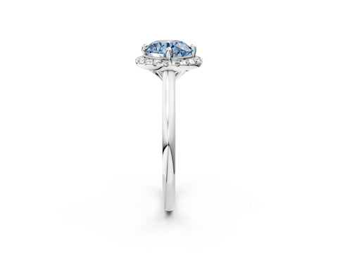White gold Fancy Blue Round Cut Halo Round Diamond Solitaire Engagement Ring with Pave Band and Four-Prong Setting_27