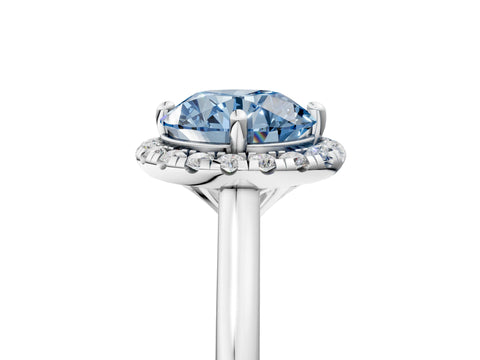 White gold Fancy Blue Round Cut Halo Round Diamond Solitaire Engagement Ring with Pave Band and Four-Prong Setting_29