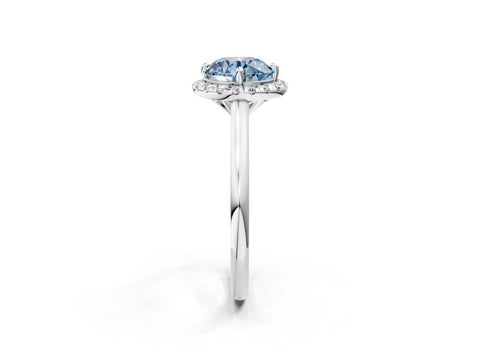 White gold Fancy Blue Round Cut Halo Round Diamond Solitaire Engagement Ring with Pave Band and Four-Prong Setting_2