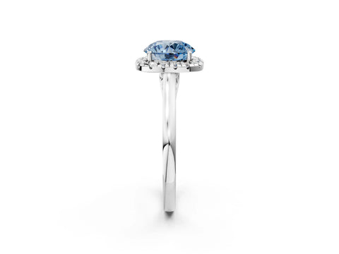 White gold Fancy Blue Round Cut Halo Round Diamond Solitaire Ring with Pavé Band and Four-Prong Setting_14