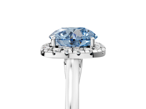 White gold Fancy Blue Round Cut Halo Round Diamond Solitaire Ring with Pavé Band and Four-Prong Setting_17