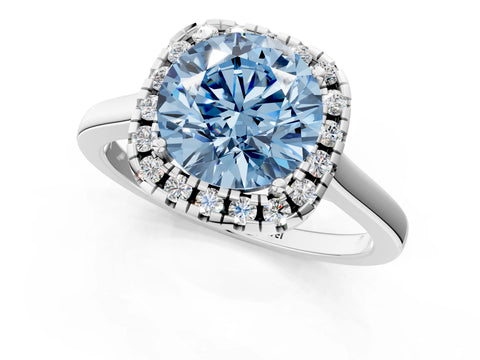 White gold Fancy Blue Round Cut Halo Round Diamond Solitaire Ring with Pavé Band and Four-Prong Setting_19