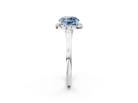 White gold Fancy Blue Round Cut Halo Round Diamond Solitaire Ring with Pavé Band and Four-Prong Setting_26