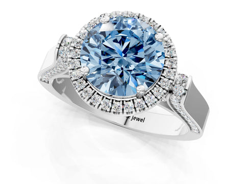White gold Fancy Blue Round Cut Halo Round Diamond Twist Band with Four-Prong Setting_25
