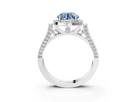 White gold Fancy Blue Round Cut Halo Round Diamond Twist Band with Four-Prong Setting_27