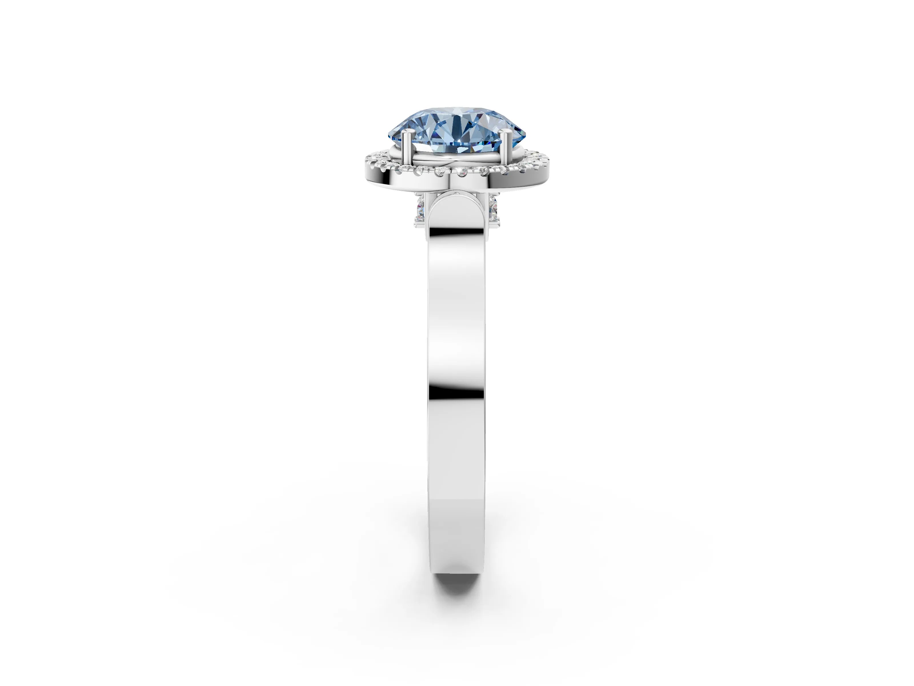 White gold Fancy Blue Round Cut Halo Round Diamond Twist Band with Four-Prong Setting_2