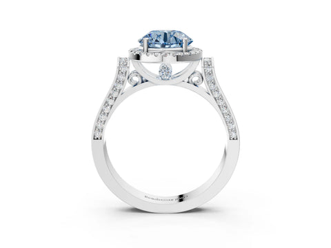 White gold Fancy Blue Round Cut Halo Round Diamond Twist Band with Four-Prong Setting_3
