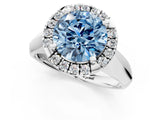 White gold Fancy Blue Round  Cut Halo Solitaire Engagement Ring with Square Band and Four-Prong Setting_128