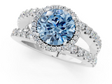 White gold Fancy Blue Round  Cut Halo Split Shank Diamond Ring with Four-Prong Setting_47