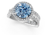 White gold Fancy Blue Round  Cut Halo Split Shank Prong Setting Ring_60