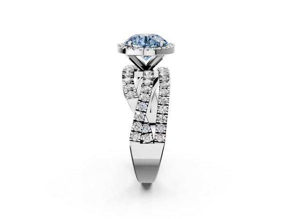 White gold Fancy Blue Round  Cut Halo Split Shank Prong Setting Ring
