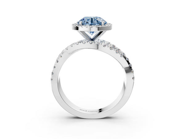 White gold Fancy Blue Round  Cut Halo Split Shank Prong Setting Ring