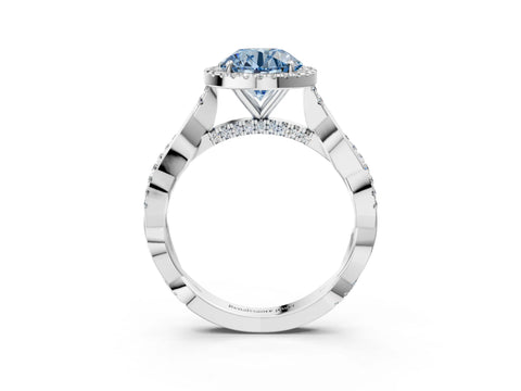 White gold Fancy Blue Round Cut Halo Twist Band with Four-Prong Setting_3