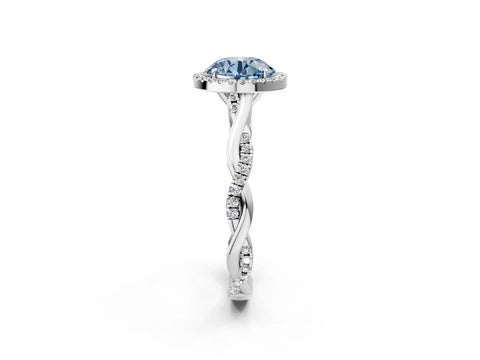 White gold Fancy Blue Round Cut Halo Twist Band with Four-Prong Setting_50